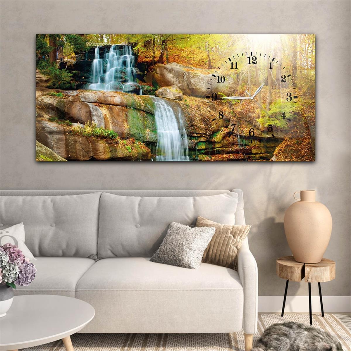 Side-Clock, Art And Nature-Themed Horizontal Glass Wall Painting 066