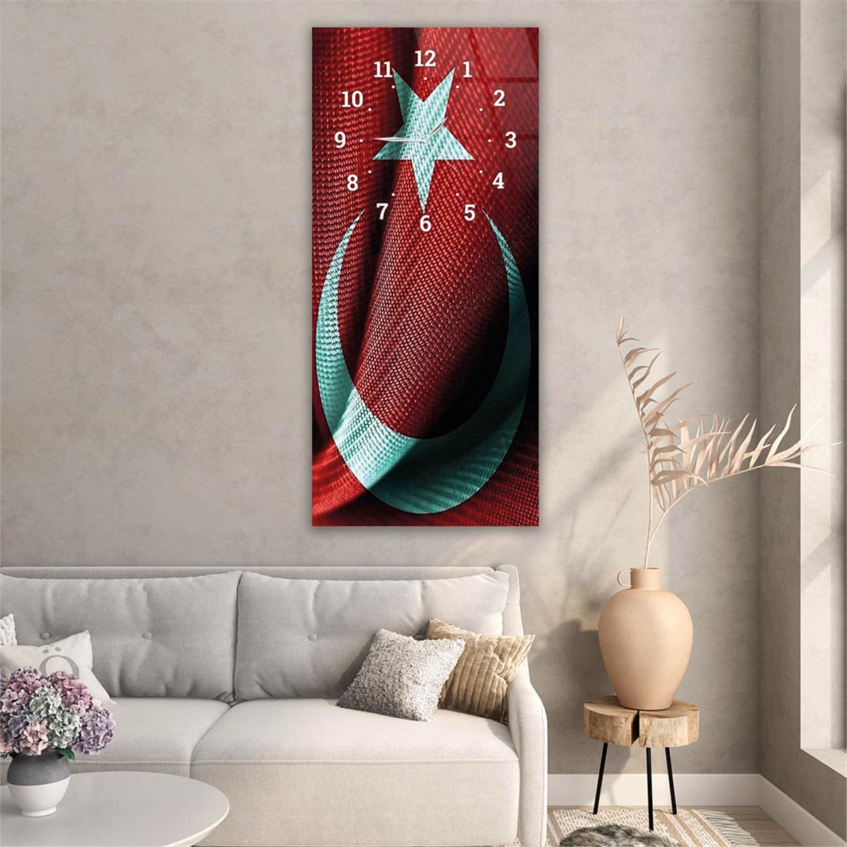 Vertical National Themed Glass Wall Art with Clock at the Top 002