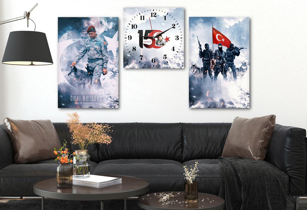 Martyr ÖMER HALIS DEMİR Tempered Glass Wall Art Set with Clock 