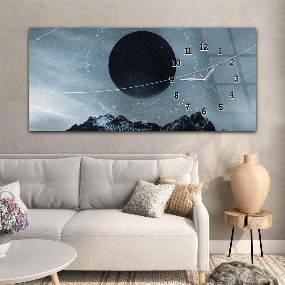 Yatay Saatli Yandan Sanat ve Doğa Temalı Cam Tablo 165