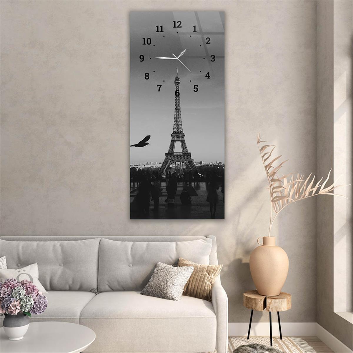 Vertical Art Themed Glass Wall Art with Clock at the Top 021