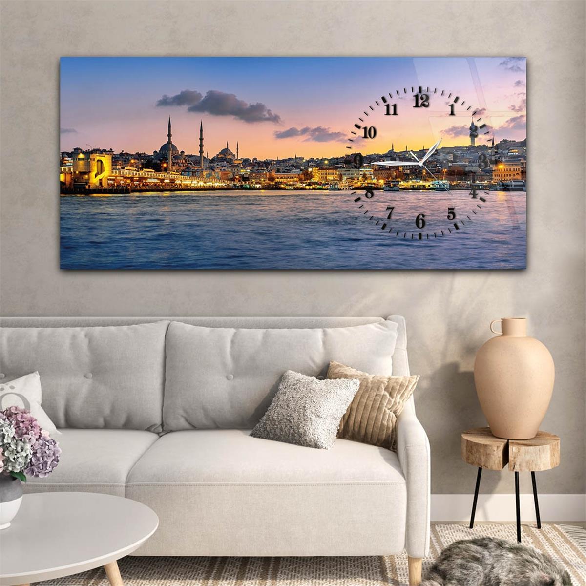 Side-Clock, Art And Nature-Themed Horizontal Glass Wall Painting 007