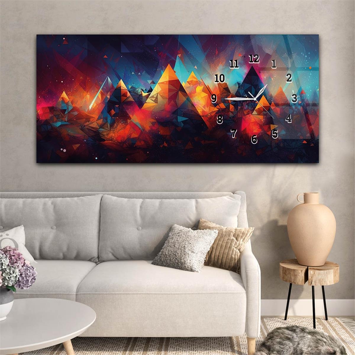 Horizontaal, Aan De Zijkant Voorzien Van Een Klok, Kunst en Natuur Thema Gehard Glasschilderij 207