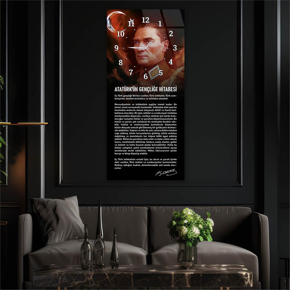 Verticale, Aan De Boven Kant Voorzien Van Een Klok, Nationaal Thema Gehard Glasschilderij 024