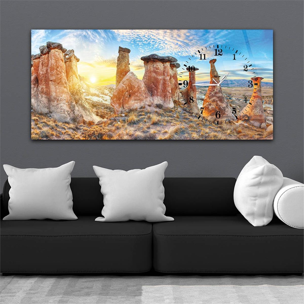 Yatay Saatli Yandan Sanat ve Doğa Temalı Cam Tablo 022