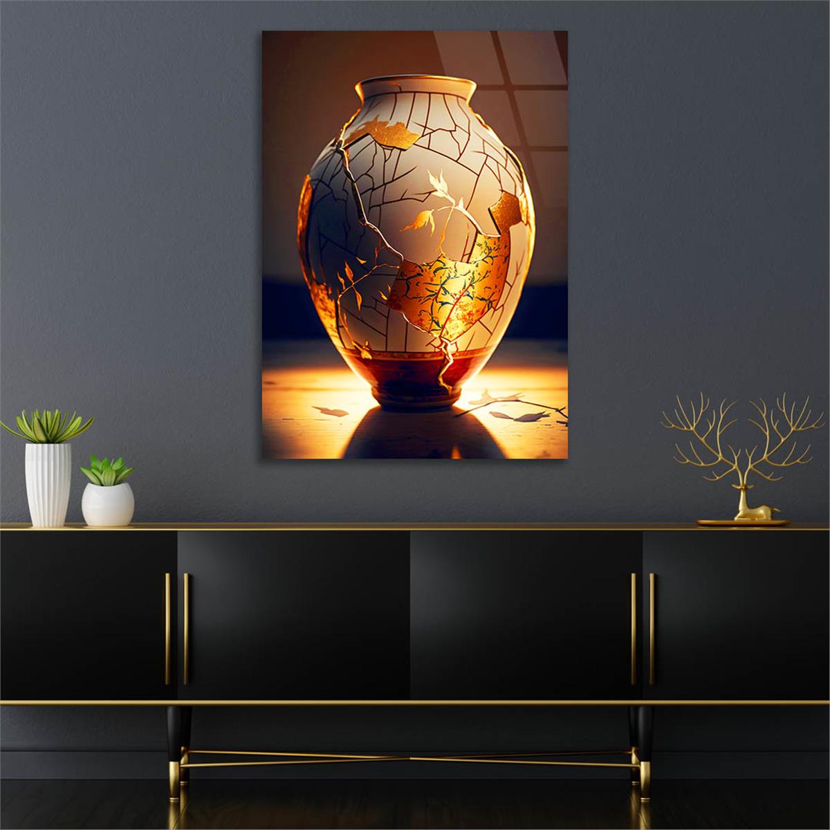 Dikey Sanat Temalı Cam Tablo 481