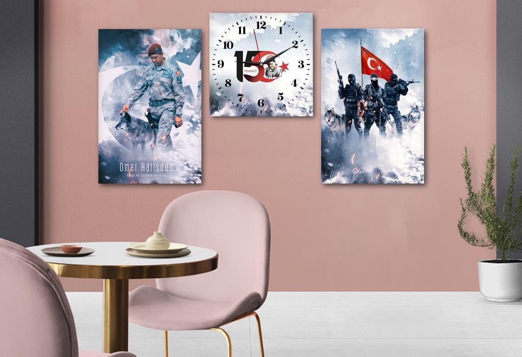 Martyr ÖMER HALIS DEMİR Tempered Glass Wall Art Set with Clock 