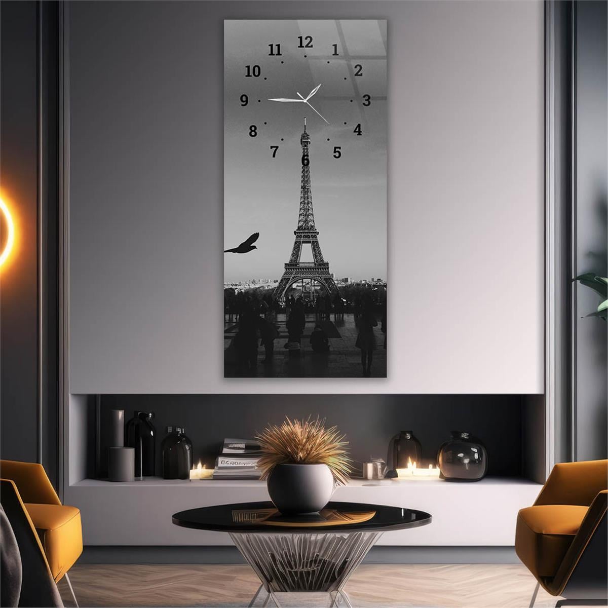 Vertical Art Themed Glass Wall Art with Clock at the Top 021
