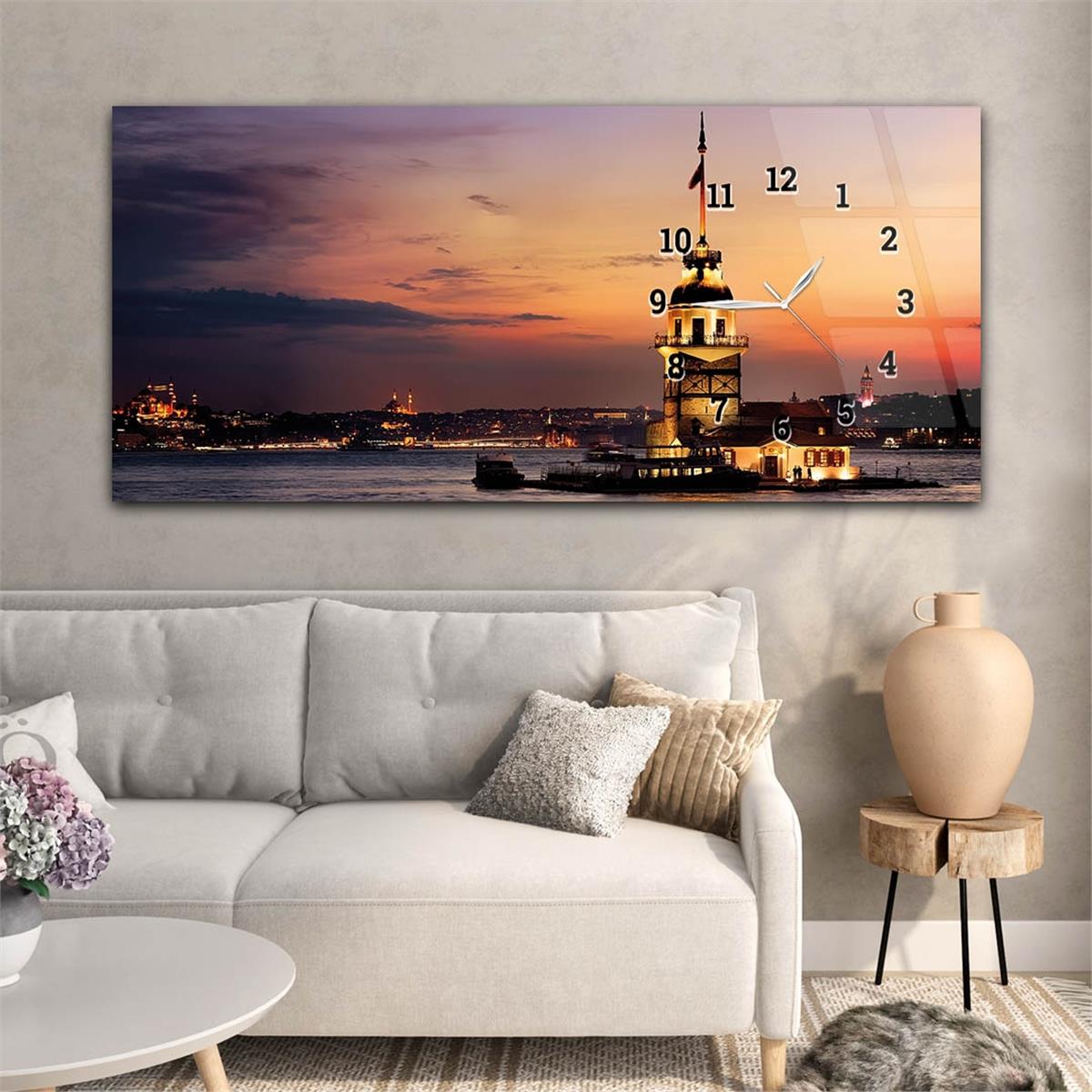 Horizontaal, Aan De Zijkant Voorzien Van Een Klok, Kunst en Natuur Thema Gehard Glasschilderij 137