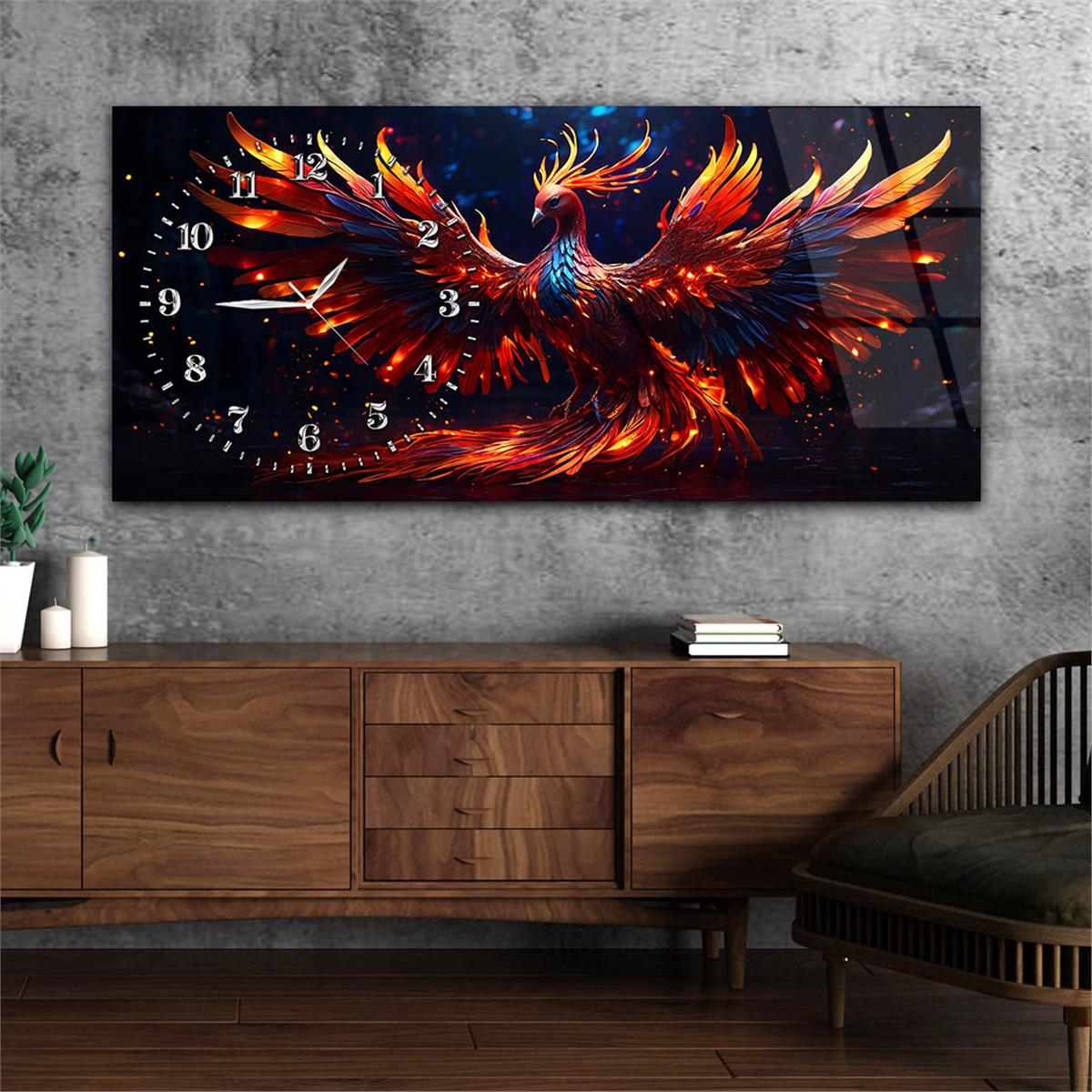 Yatay Saatli Yandan Sanat Temalı Cam Tablo 295