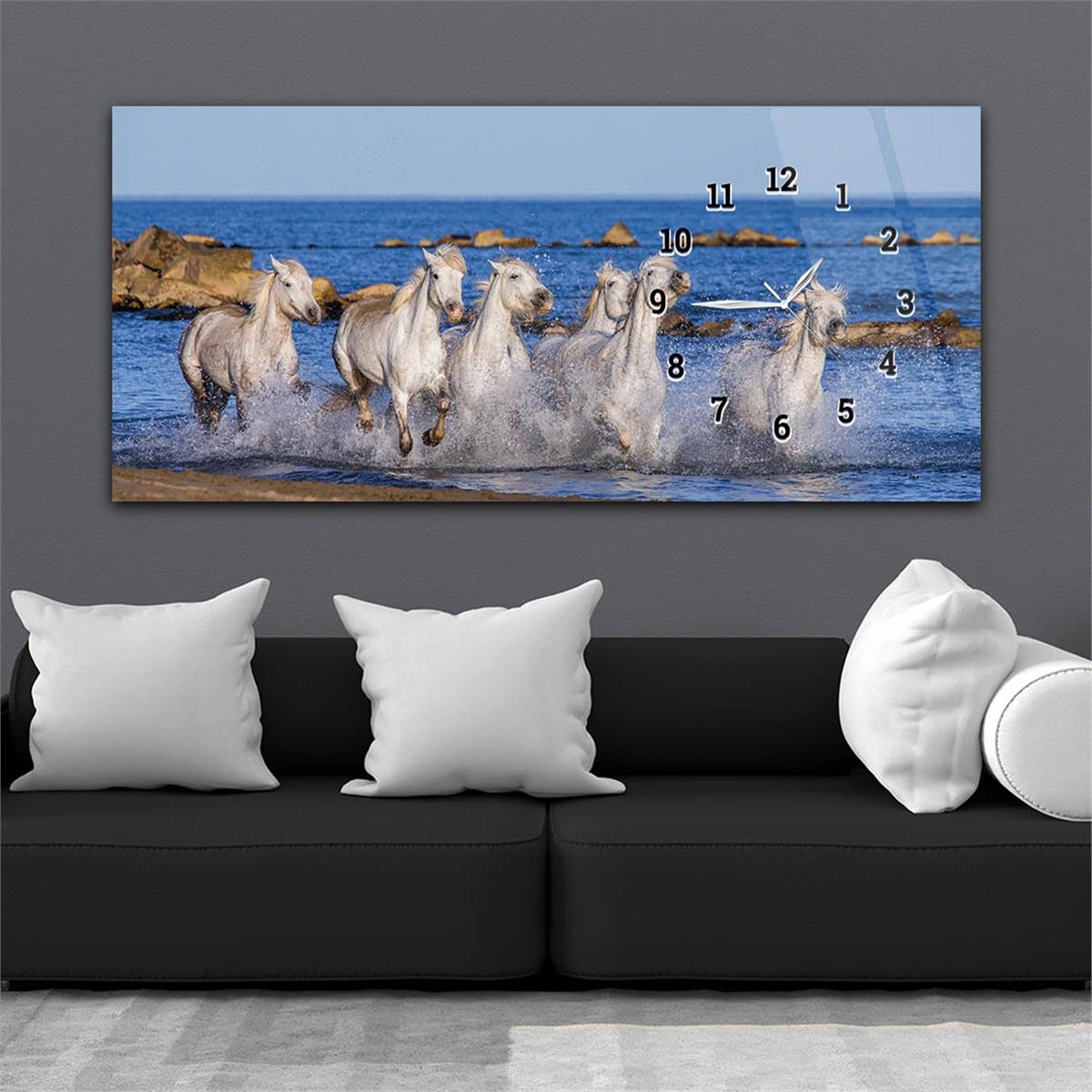 Horizontaal, Aan De Zijkant Voorzien Van Een Klok, Kunst en Natuur Thema Gehard Glasschilderij 132