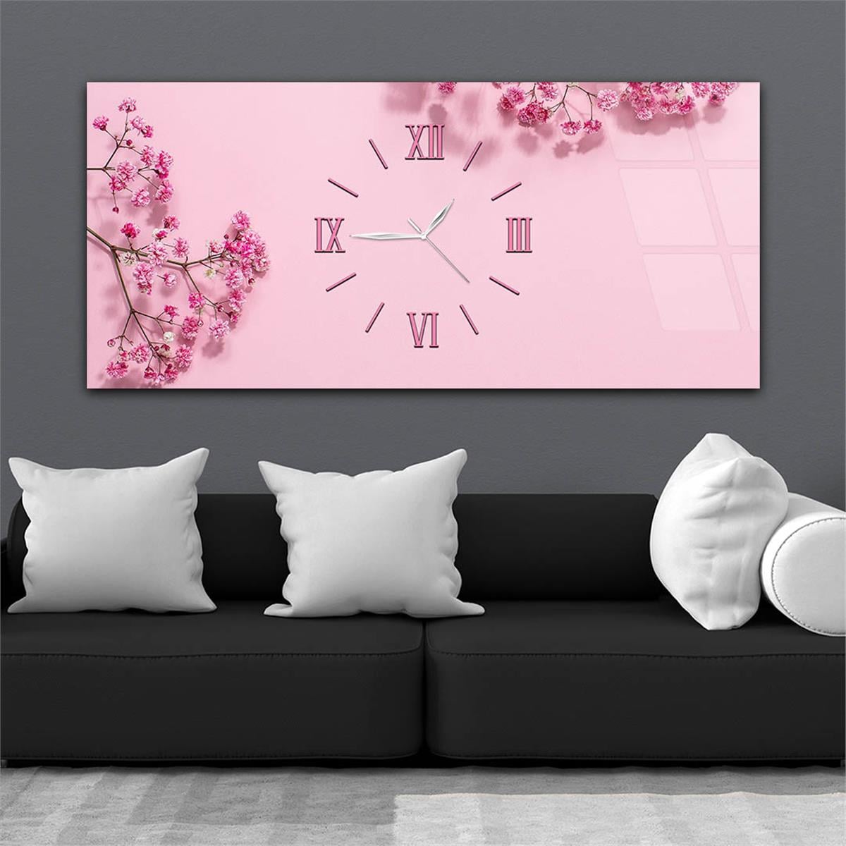 Horizontaal, in Het Midden Voorzien Van Een Klok, Kunst En Natuur Thema Gehard Glasschilderij 089