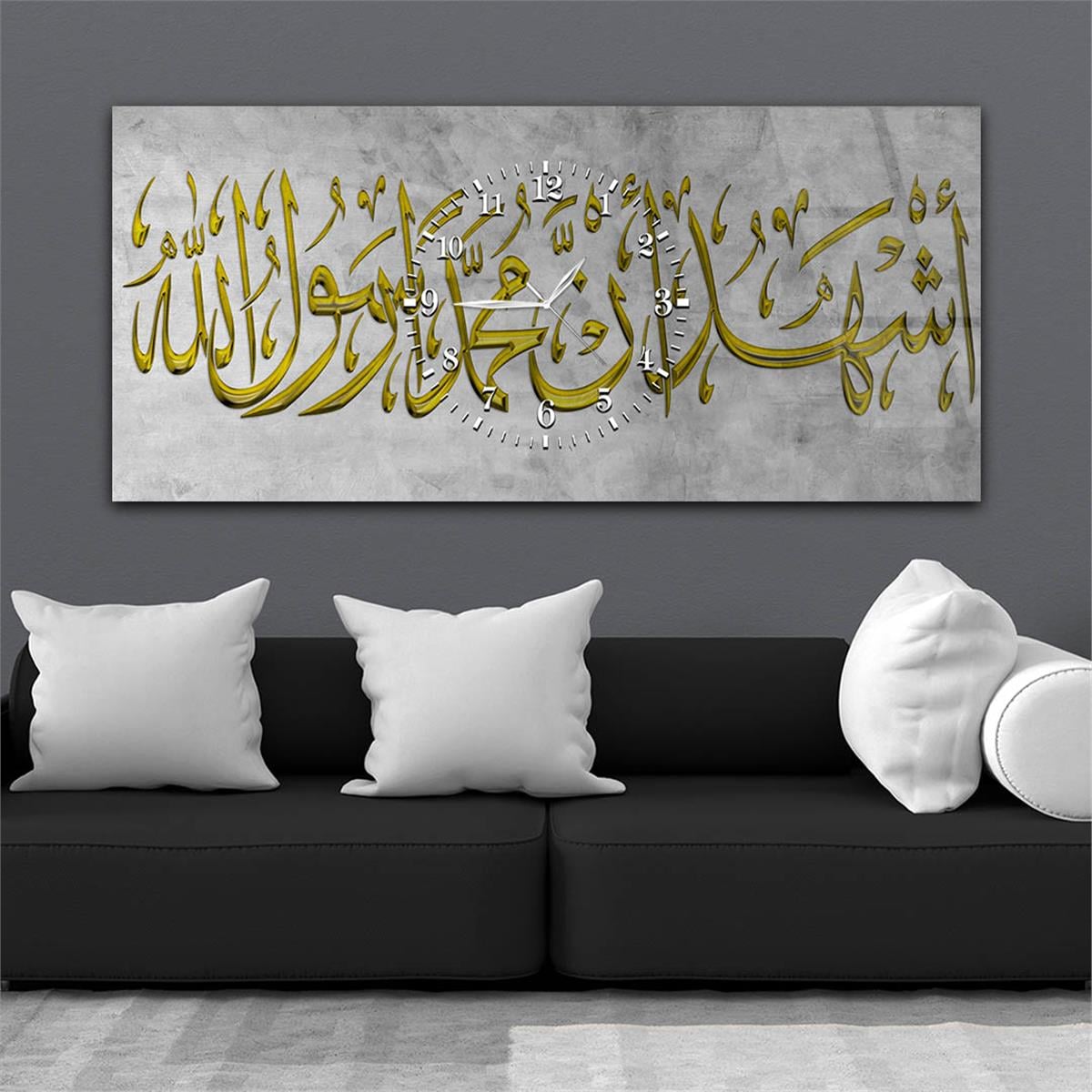 لوحة زجاجية أفقية ذات طابع ديني مع ساعة في الوسط 024