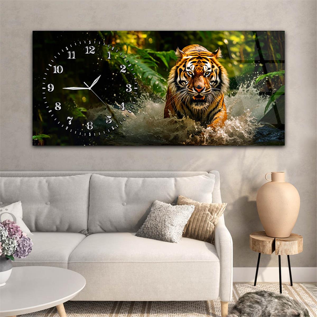 Yatay Saatli Yandan Sanat Temalı Cam Tablo 304