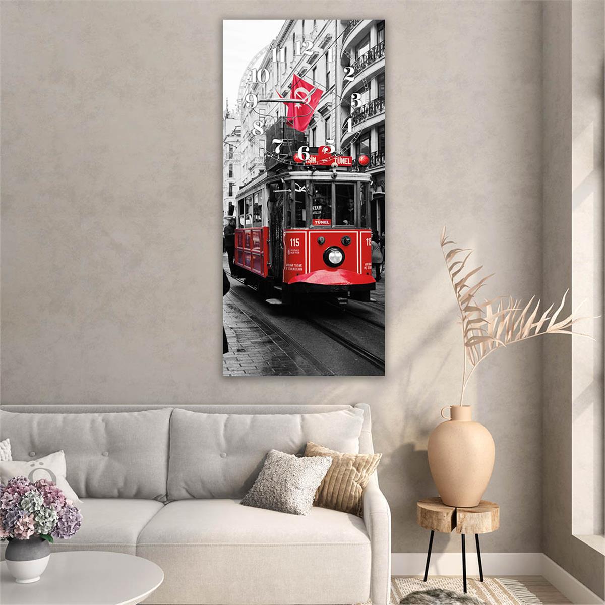 Vertical Art Themed Glass Wall Art with Clock at the Top 001