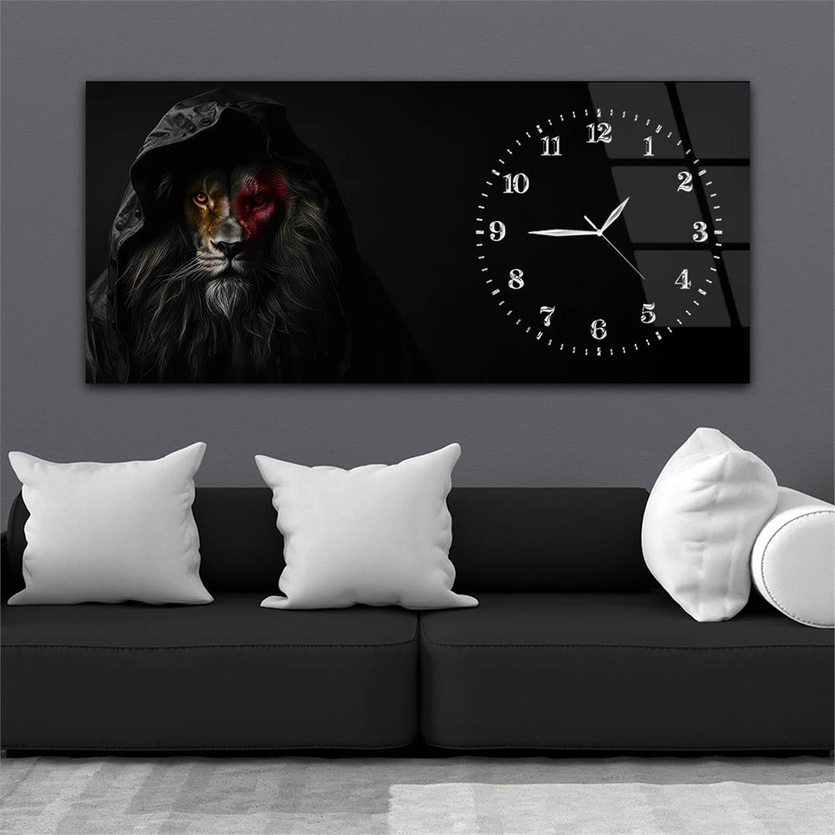 Yatay Saatli Yandan Sanat Temalı Cam Tablo 352