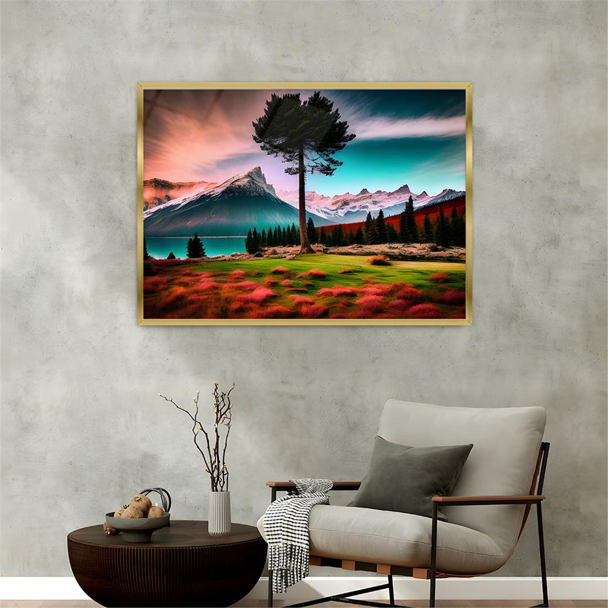 Aluminum-Framed Natured-Themed Tempered Glass Wall Art 026