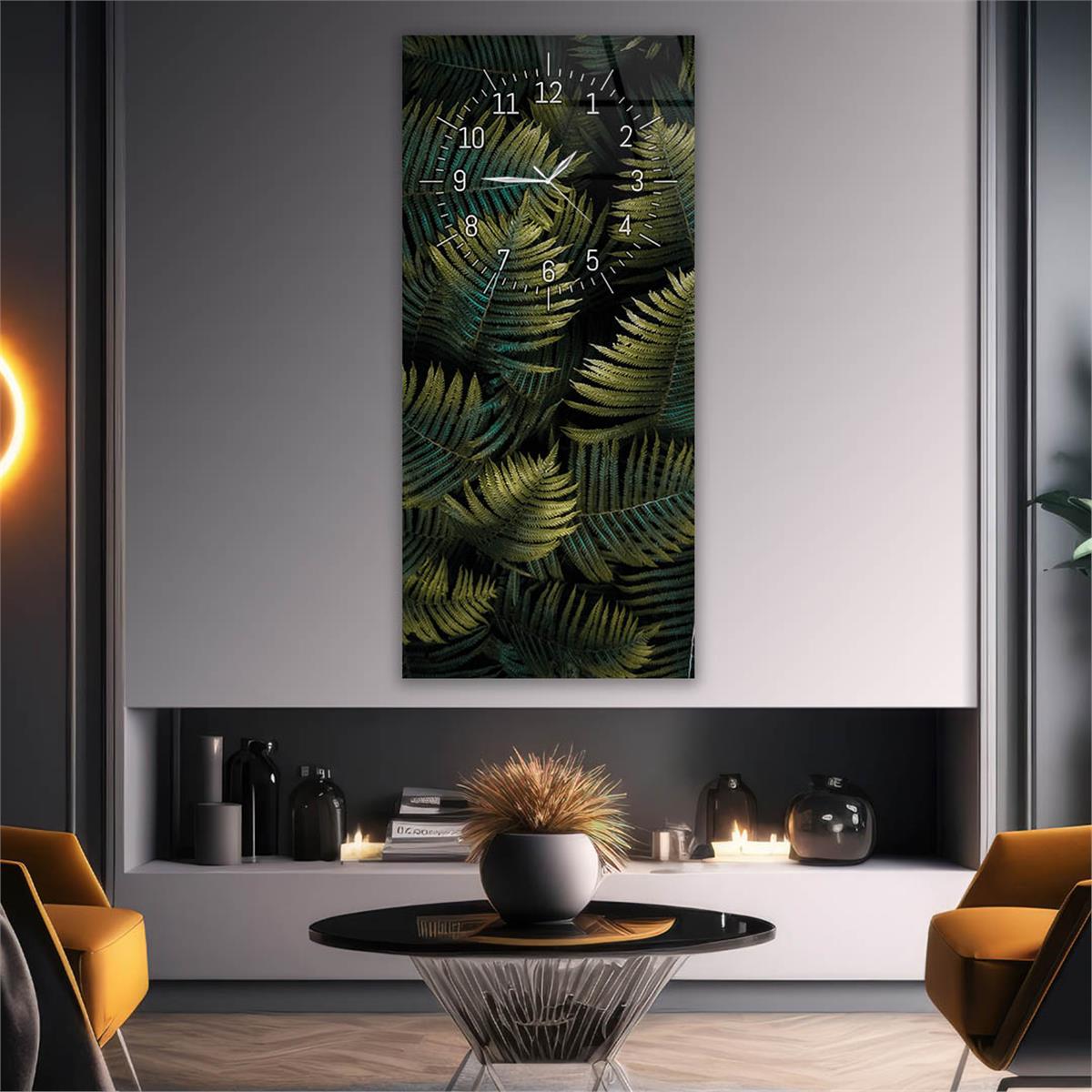 Dikey Üstten Saatli Sanat Temalı Cam Tablo 063