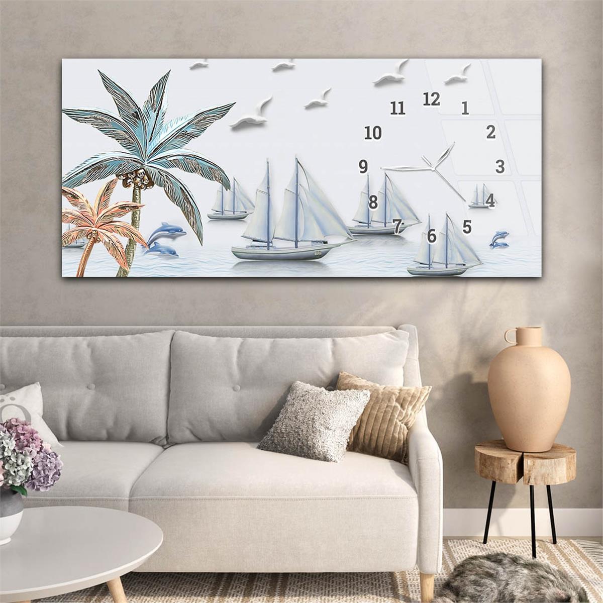 Horizontaal, Aan De Zijkant Voorzien Van Een Klok, Kunst en Natuur Thema Gehard Glasschilderij 158