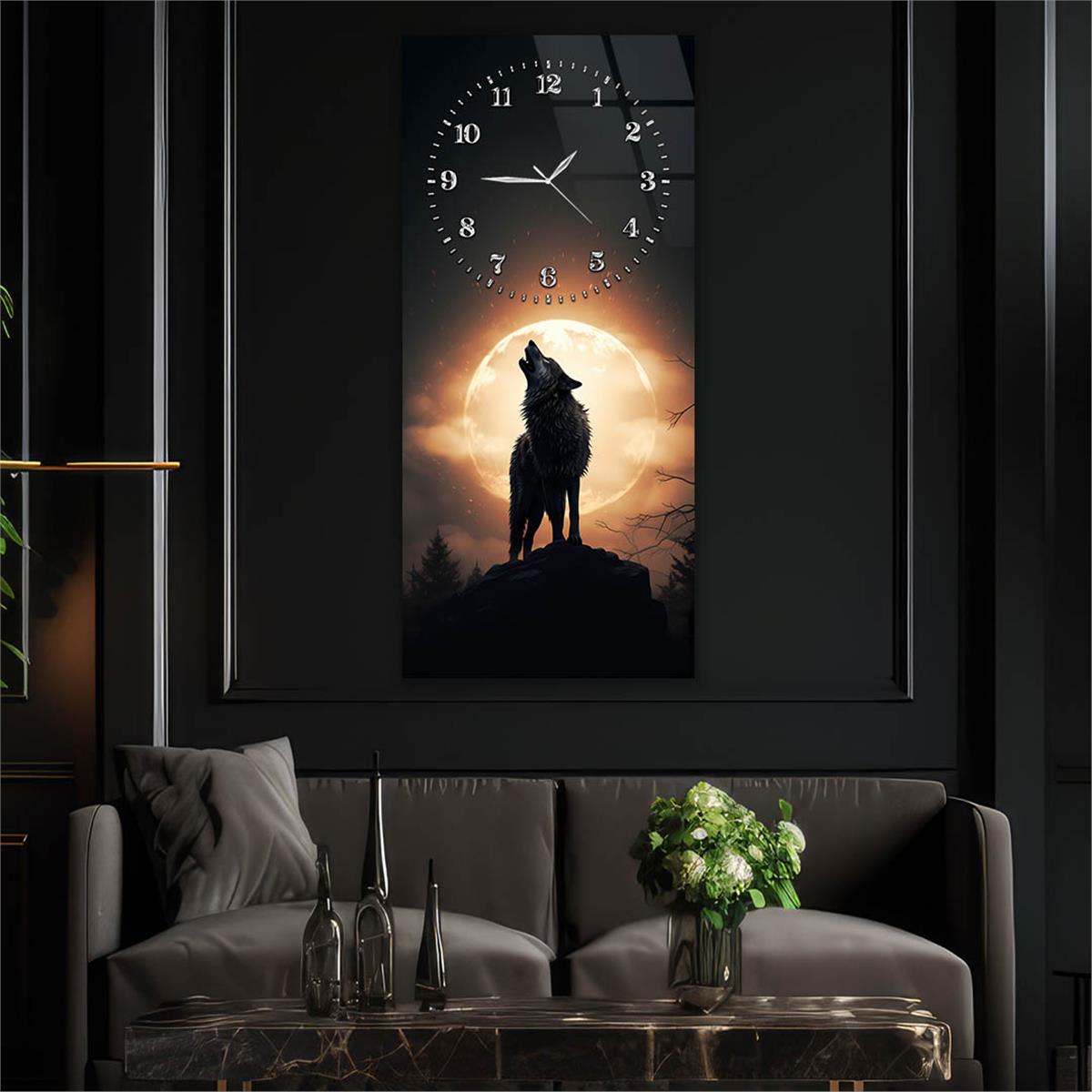 Dikey Üstten Saatli Sanat Temalı Cam Tablo 103