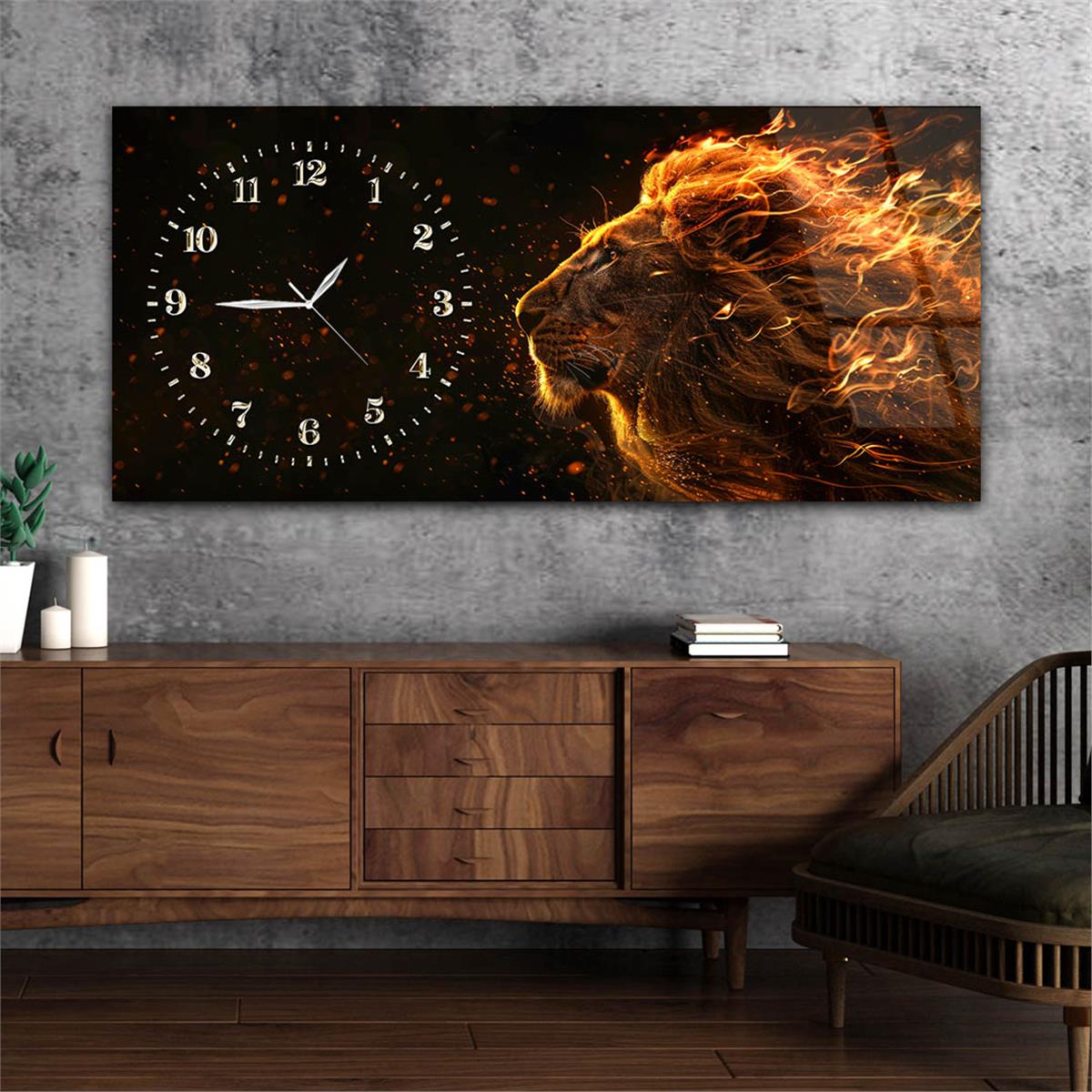 Yatay Saatli Yandan Sanat Temalı Cam Tablo 300