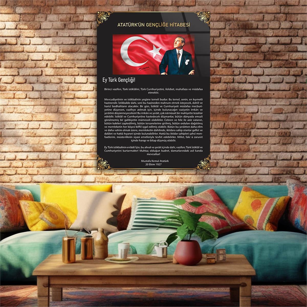 Atatürks adres tot de Turkse jeugd Glasschilderij