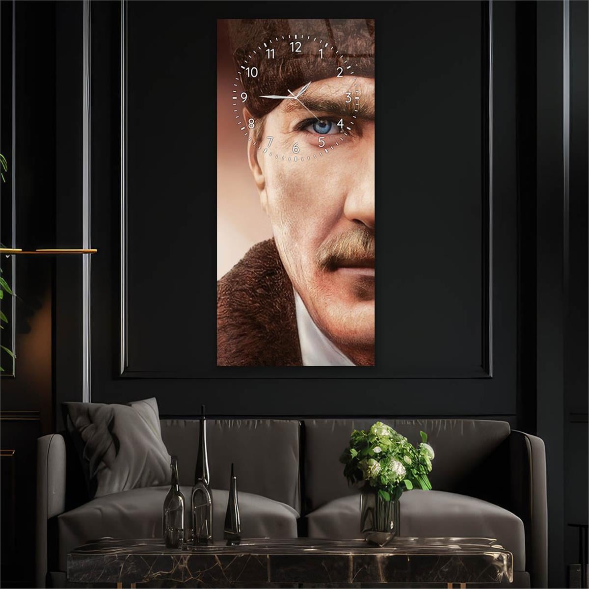 Vertical National Themed Glass Wall Art with Clock at the Top 006