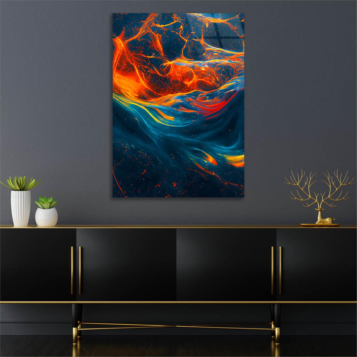 Dikey Sanat Temalı Cam Tablo 344