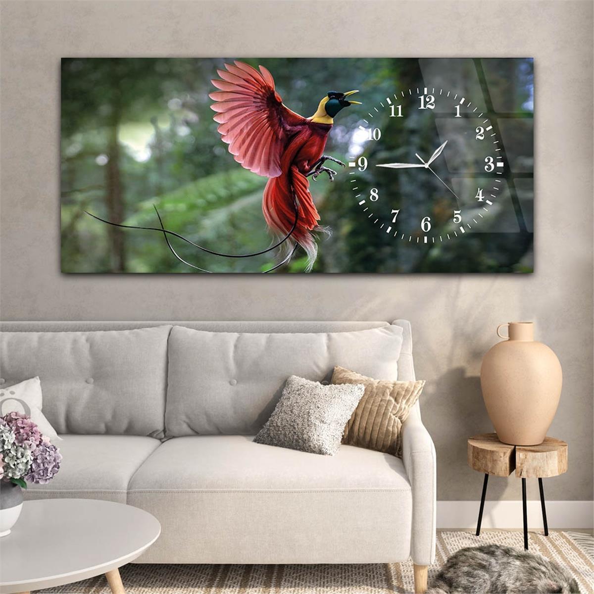 Yatay Saatli Yandan Sanat ve Doğa Temalı Cam Tablo 088