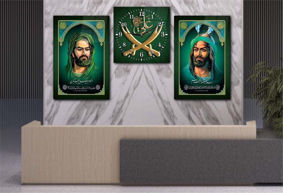 Hz. Ali And Zulfikar Sword Tempered Glass Wall Art Set with Clock