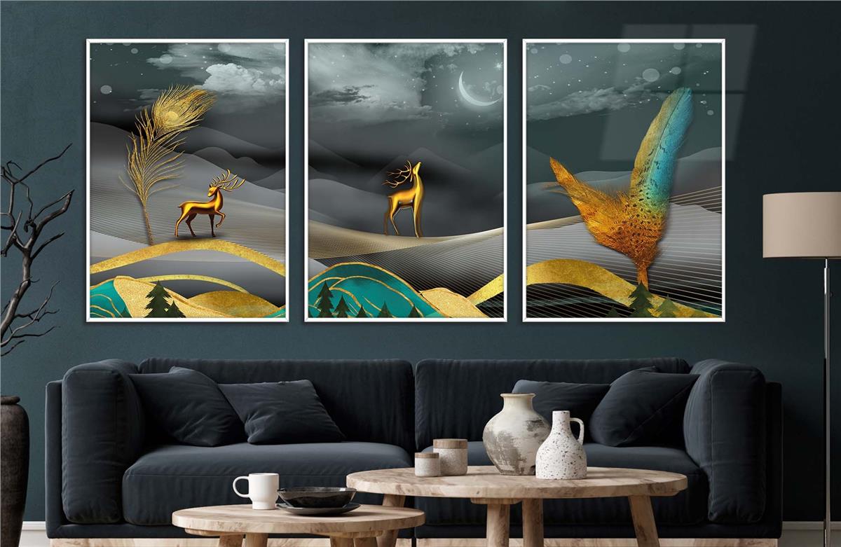 Alüminyum Çerçeveli Sanat Temalı 3lü Set CAM Tablo 0063