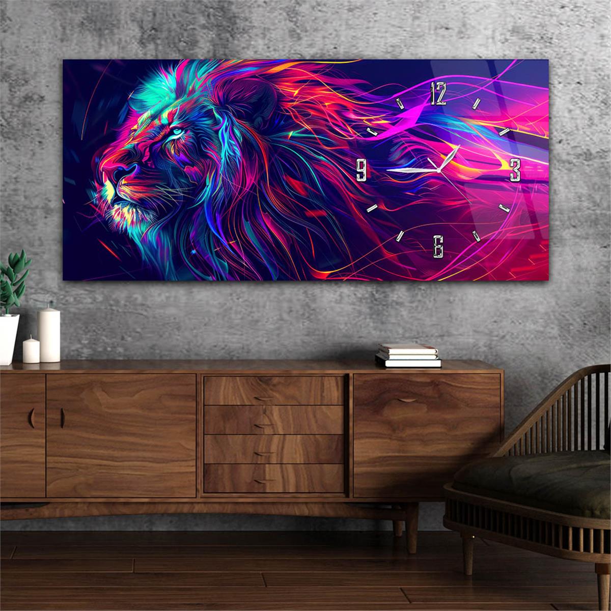 Yatay Saatli Yandan Sanat Temalı Cam Tablo 342