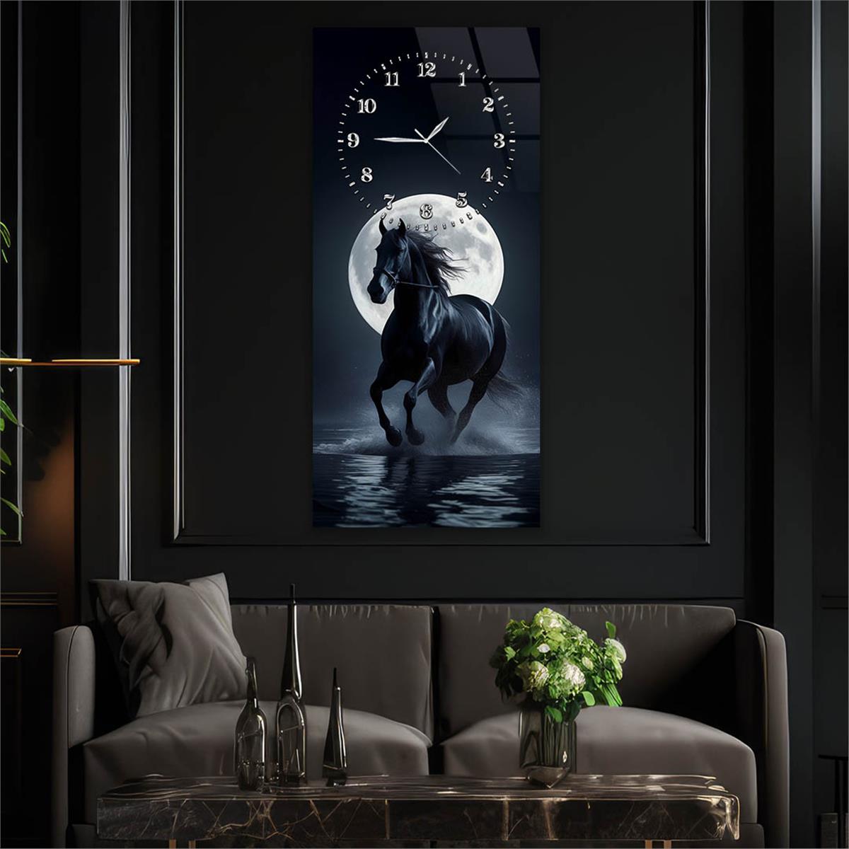 Dikey Üstten Saatli Sanat Temalı Cam Tablo 102