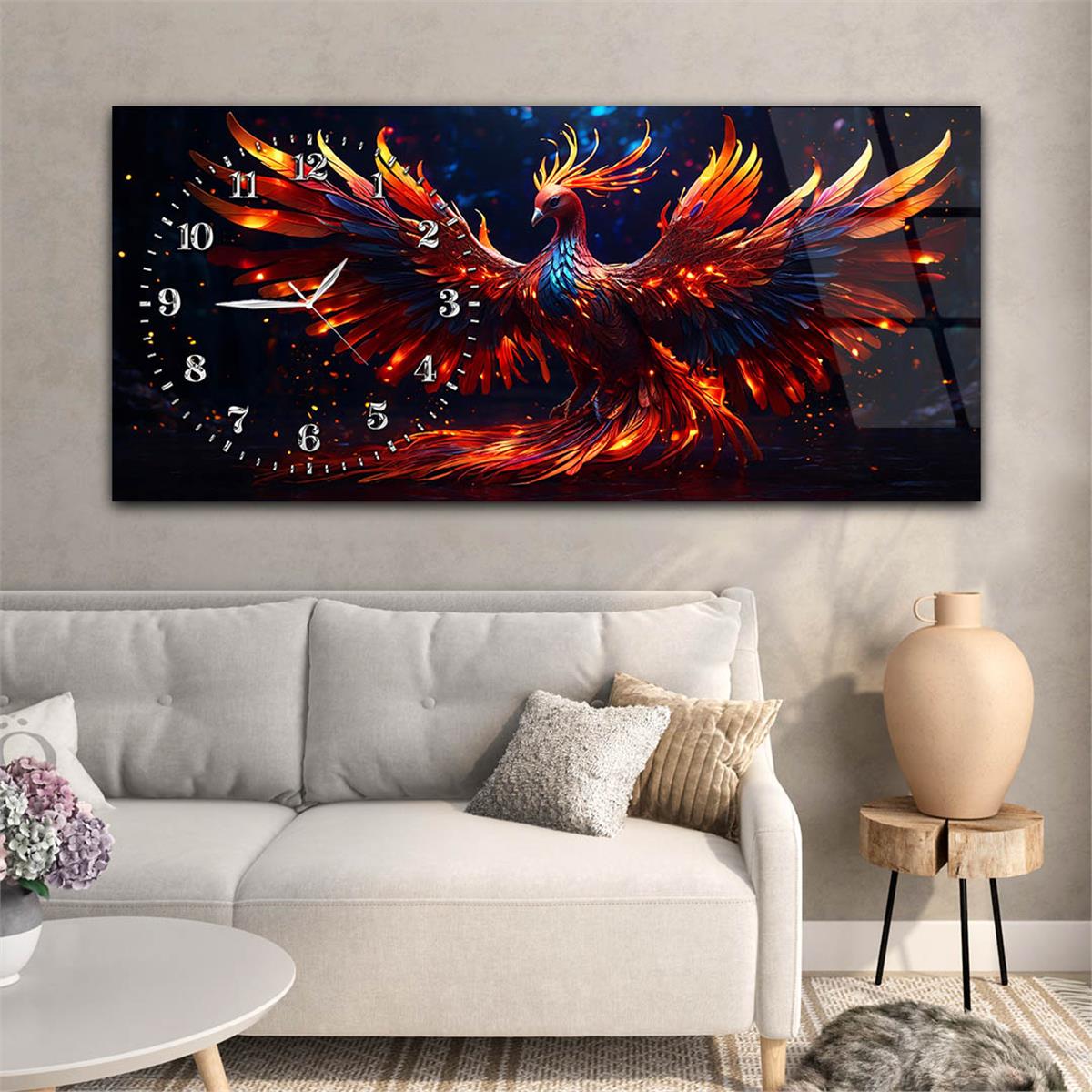 Yatay Saatli Yandan Sanat Temalı Cam Tablo 295