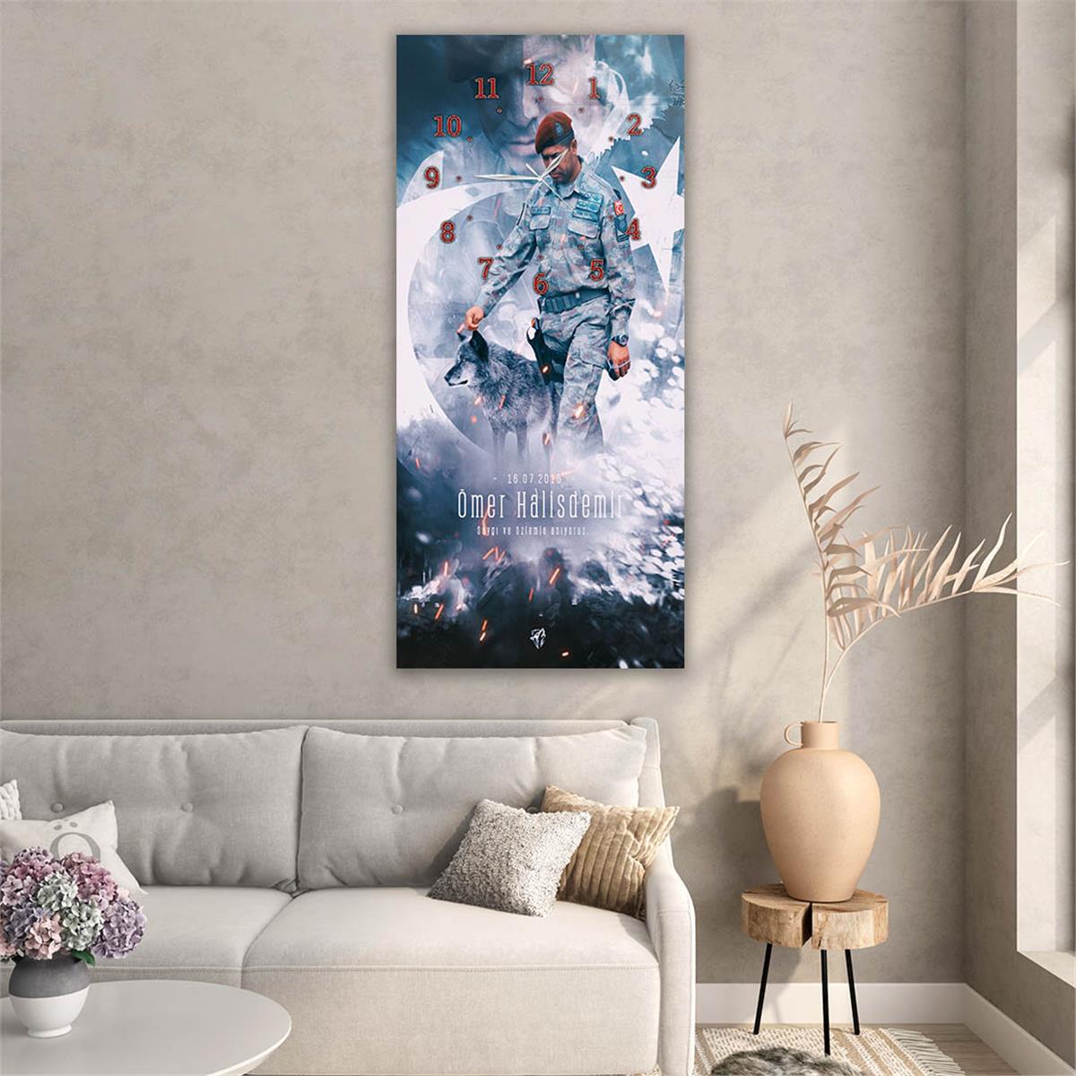 Vertical National Themed Glass Wall Art with Clock at the Top 034