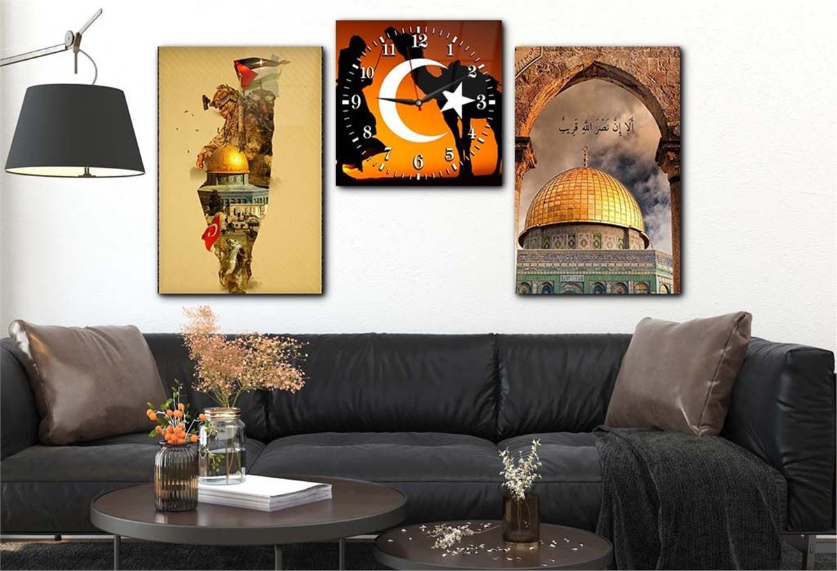 Jerusalem Tempered Glass Wall Art Set with Clock 
