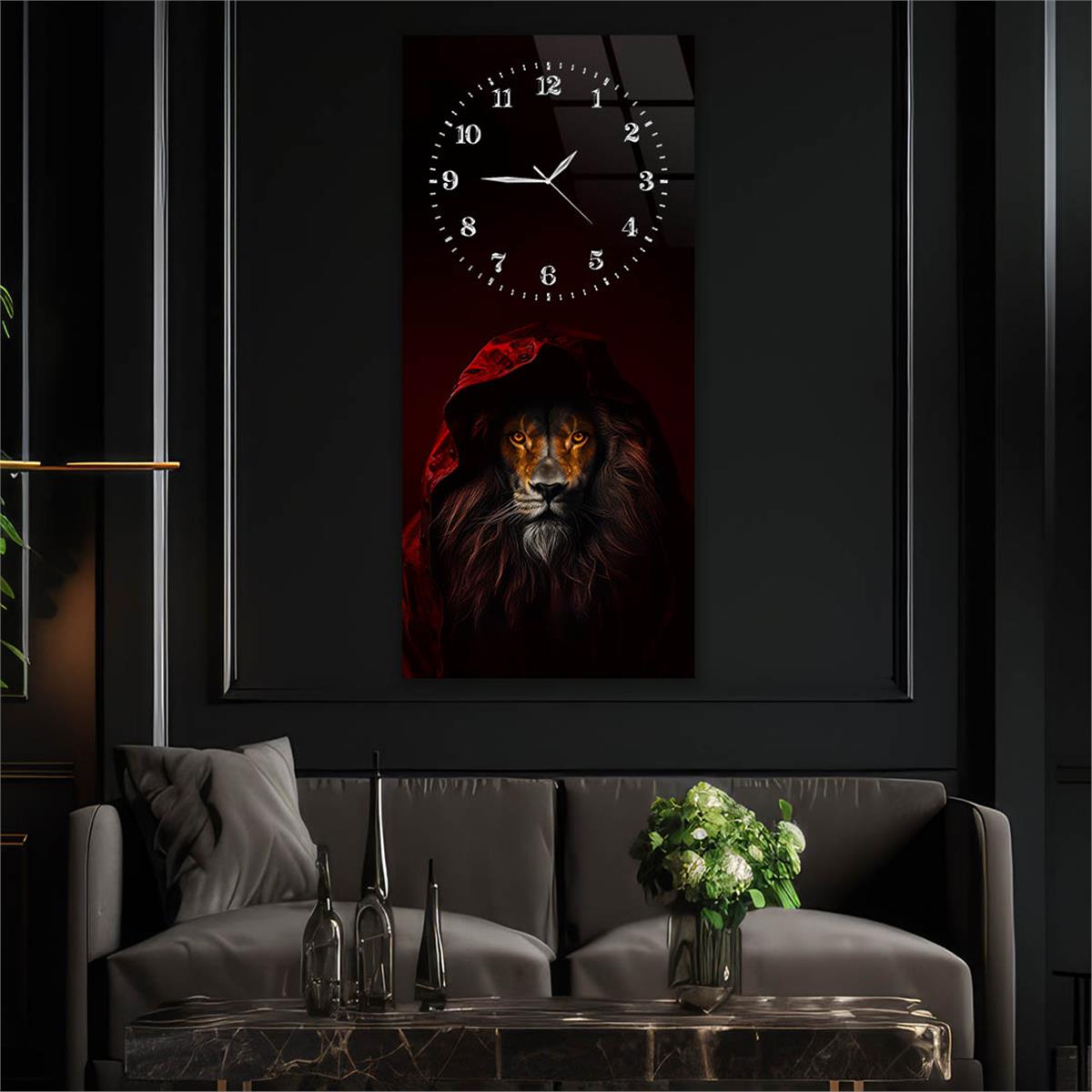 Dikey Üstten Saatli Sanat Temalı Cam Tablo 082