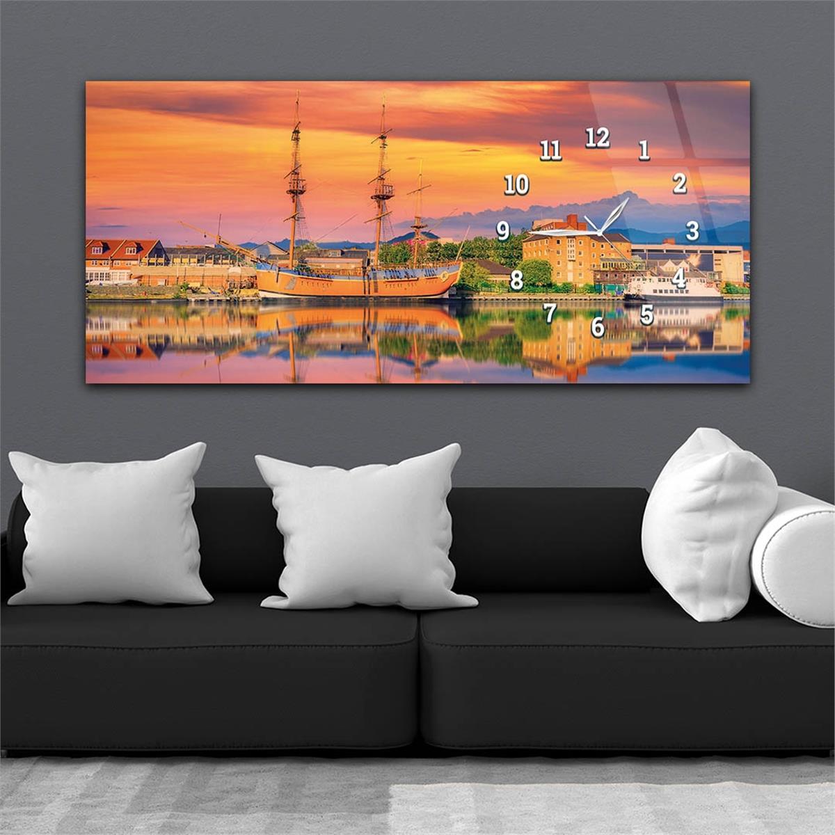 Horizontaal, Aan De Zijkant Voorzien Van Een Klok, Kunst en Natuur Thema Gehard Glasschilderij 188