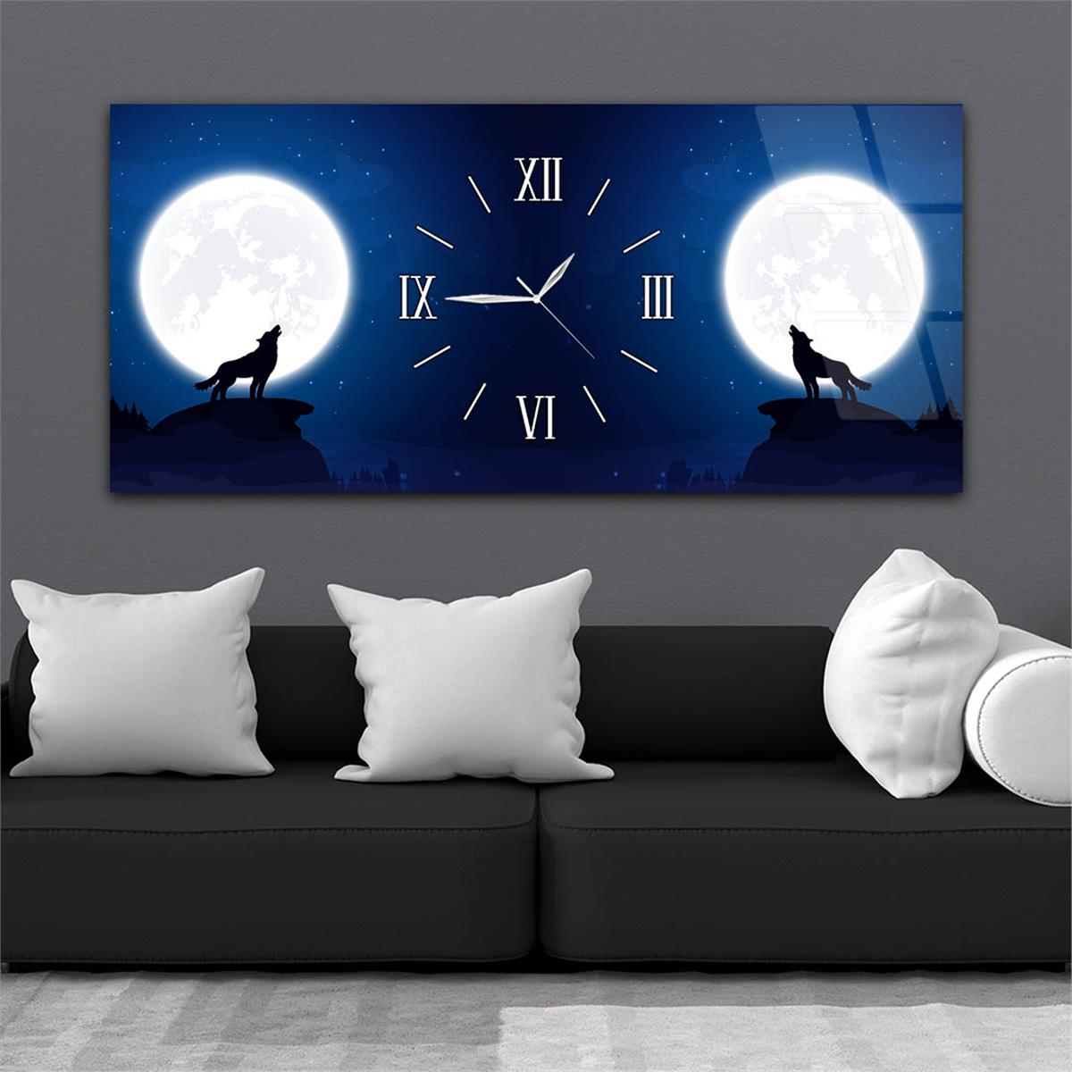 Yatay Ortadan Saatli  Sanat ve Doğa Temalı Cam Tablo 100