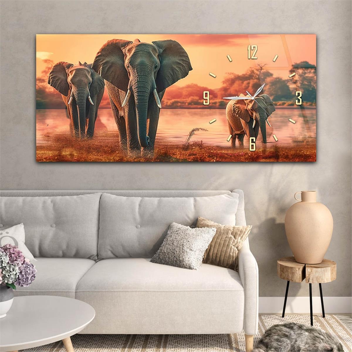 Yatay Saatli Yandan Sanat Temalı Cam Tablo 288