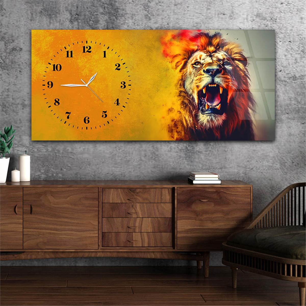 Yatay Saatli Yandan Sanat Temalı Cam Tablo 376