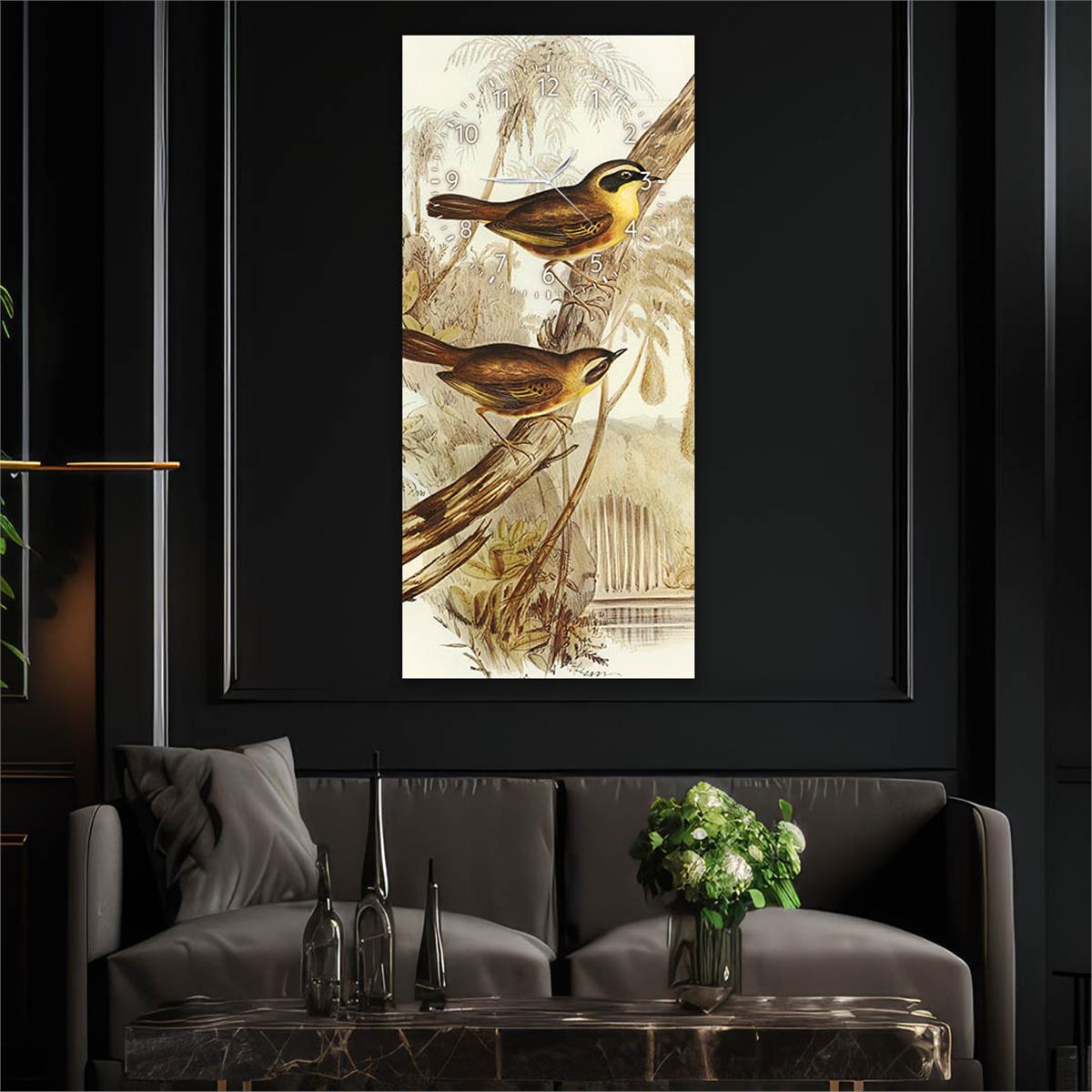 Vertical Art Themed Glass Wall Art with Clock at the Top 005