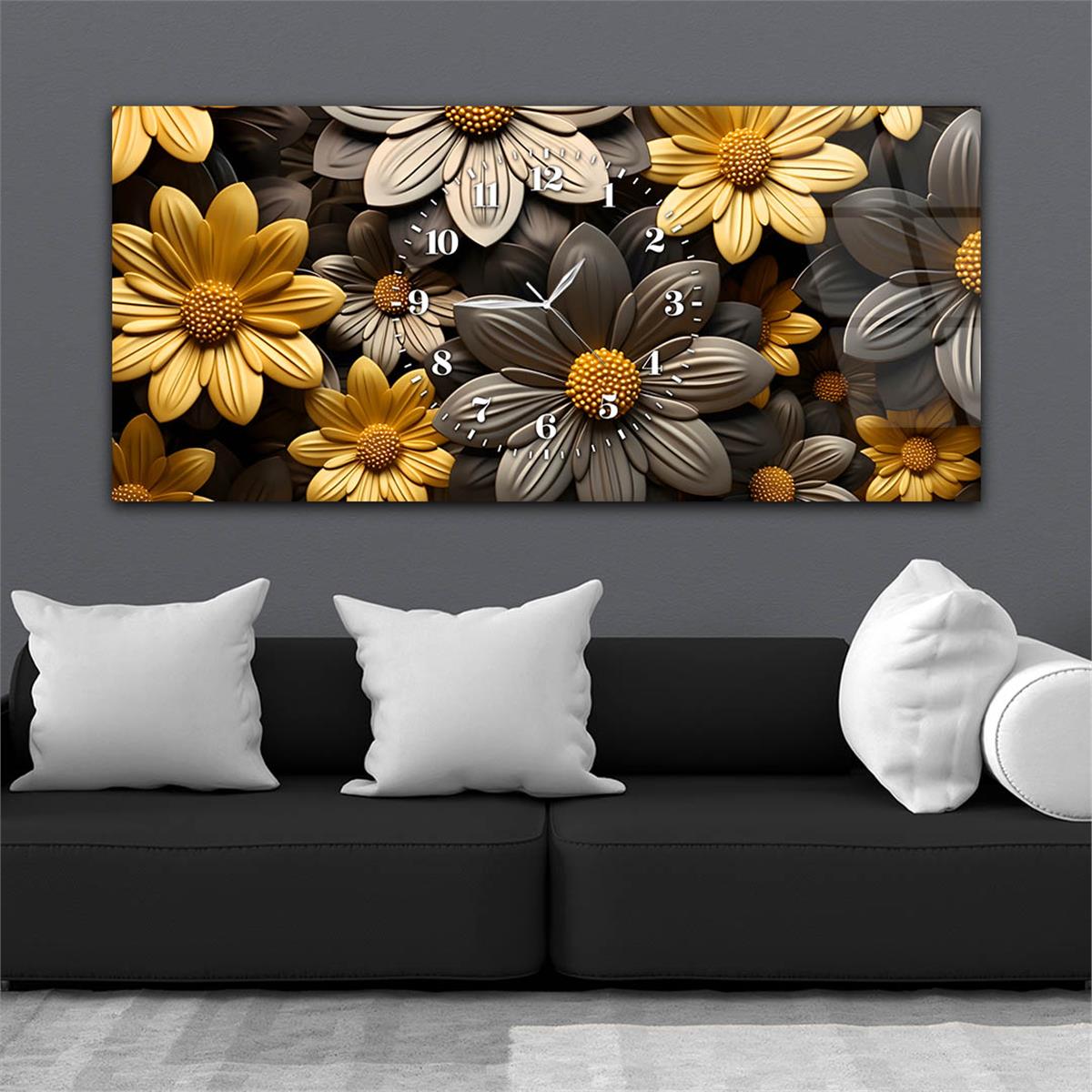 Yatay Saatli Ortadan Sanat Temalı Cam Tablo117