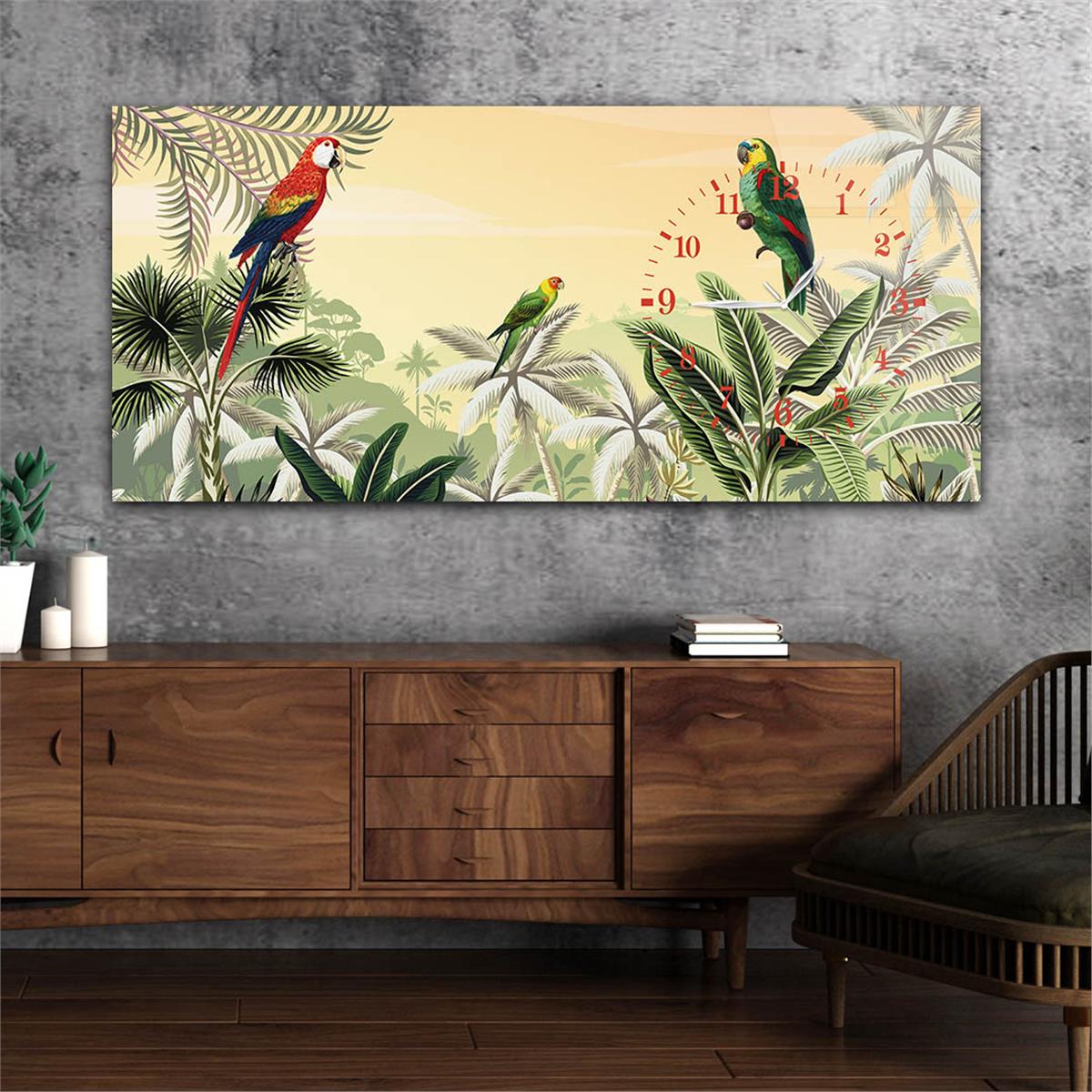 Yatay Saatli Yandan Sanat ve Doğa Temalı Cam Tablo 063