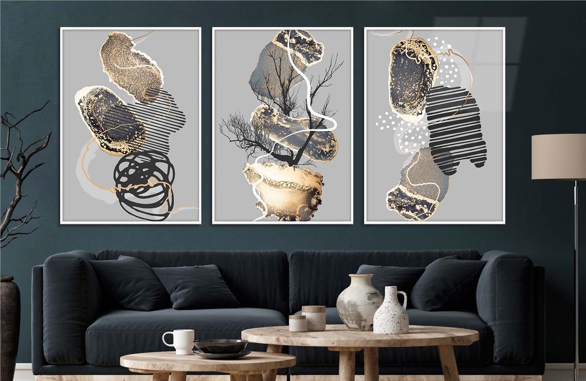 Alüminyum Çerçeveli Sanat Temalı 3lü Set CAM Tablo 0084