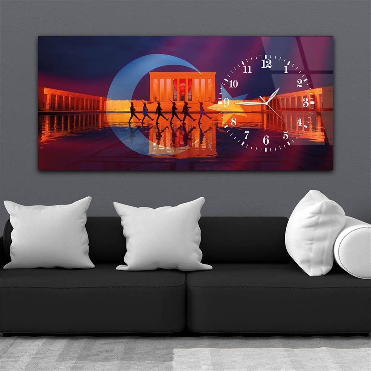 Side-Clock, Homeland-Themed Horizontal Glass Wall Painting 002