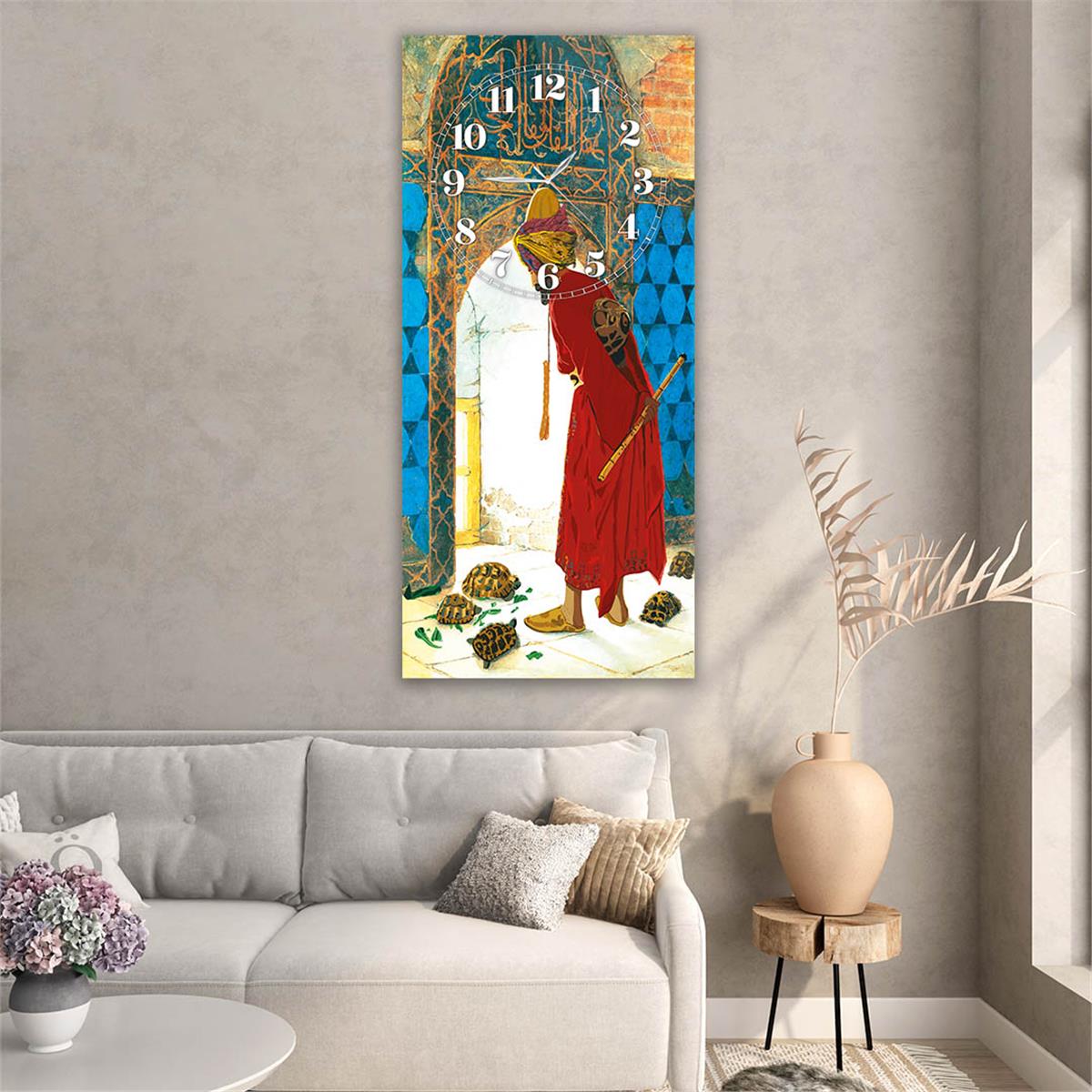 Vertical Art Themed Glass Wall Art with Clock at the Top 003