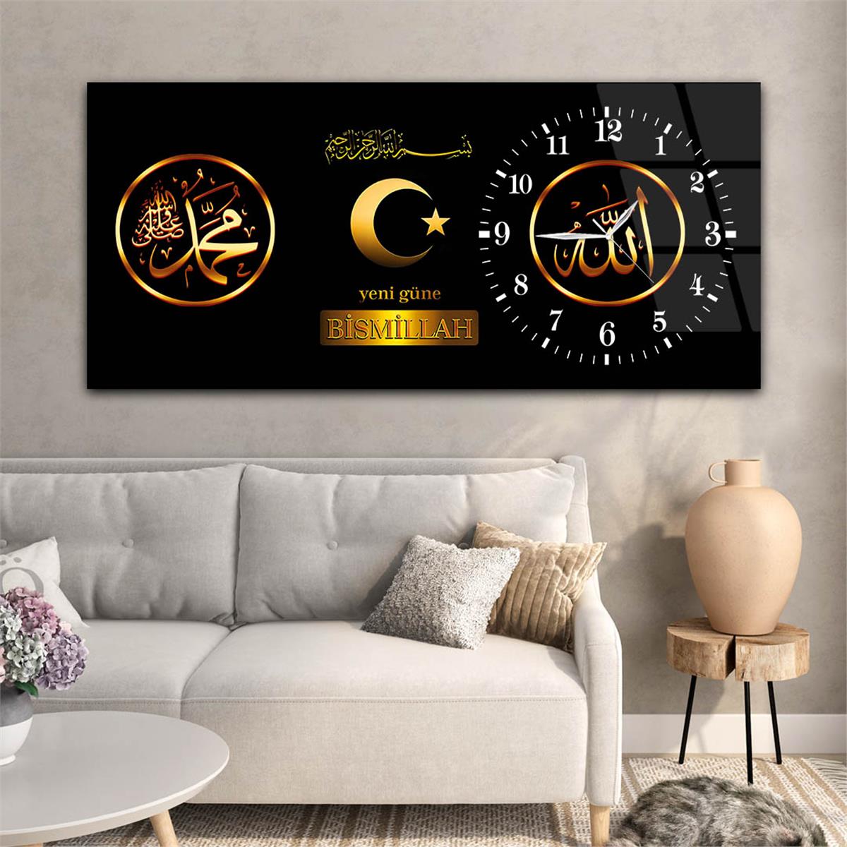 Side-Clock, Religious-Themed Horizontal Glass Wall Painting 039