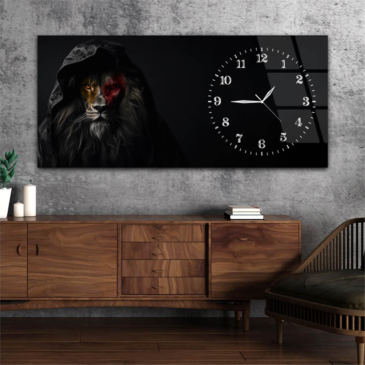 Yatay Saatli Yandan Sanat Temalı Cam Tablo 352