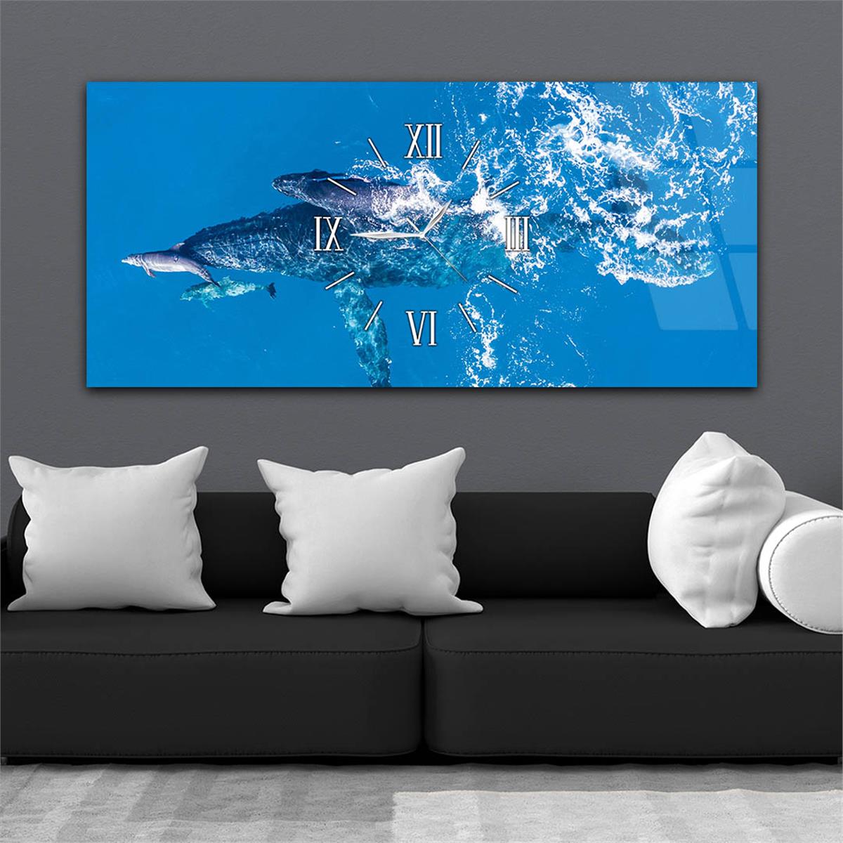 Horizontaal, in Het Midden Voorzien Van Een Klok, Kunst En Natuur Thema Gehard Glasschilderij 110